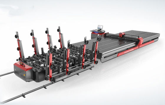 Penuh Otomatis Kecepatan Tinggi 200m / mnt Mesin Pemotong Kaca CNC Meja Pemuatan Kaca